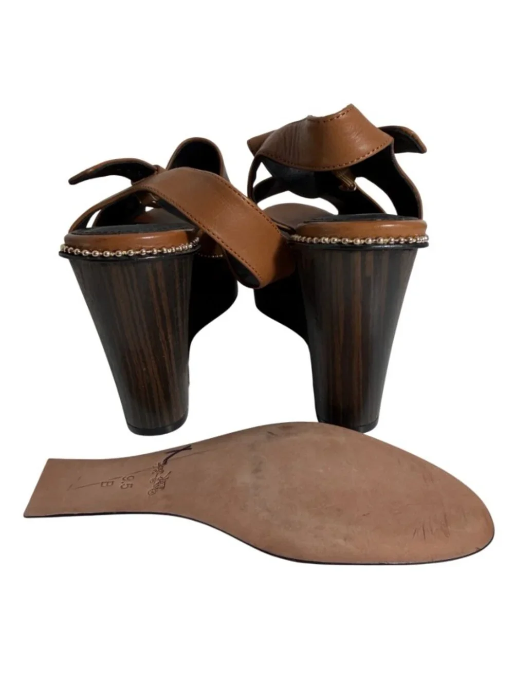 Two Coach Harla Platform Wedge Leather Sandals w Bead Chain Trim SZ 11 + 9.5